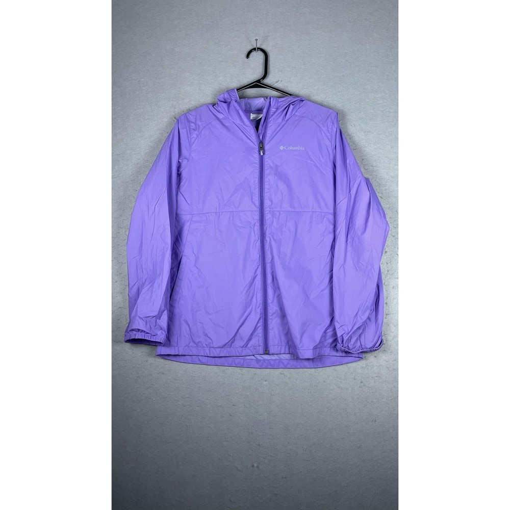 Columbia Jacket Womens XL Purple‎ Hooded Full Zip Lightweight Rain Windbreaker